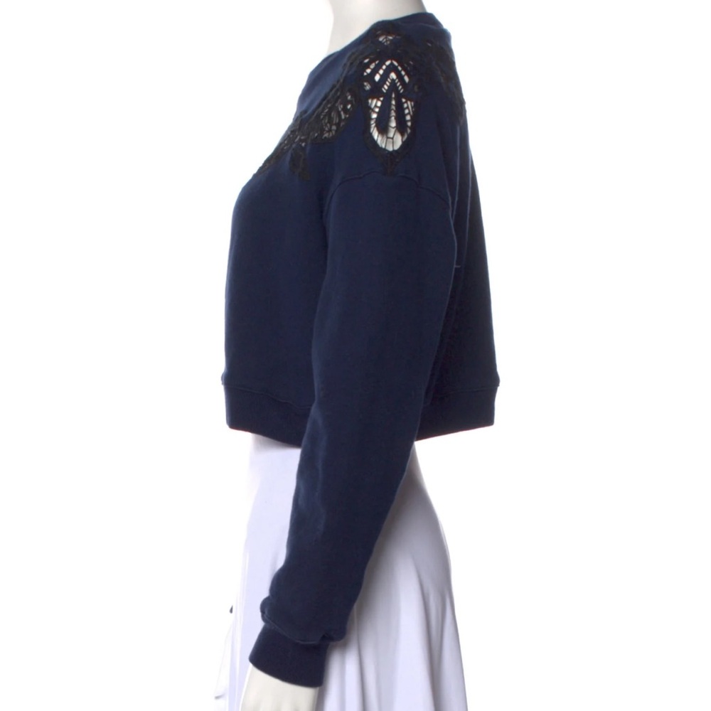 Jonathan Simkhai Lace Applique Pullover Sweatshirt Navy Blue Black Cropped Small - Picture 3 of 5